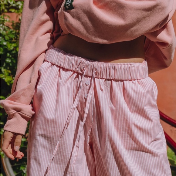 Daily Drills Dusty Rose and White Striped Poplin Pants - Picture 3 of 4